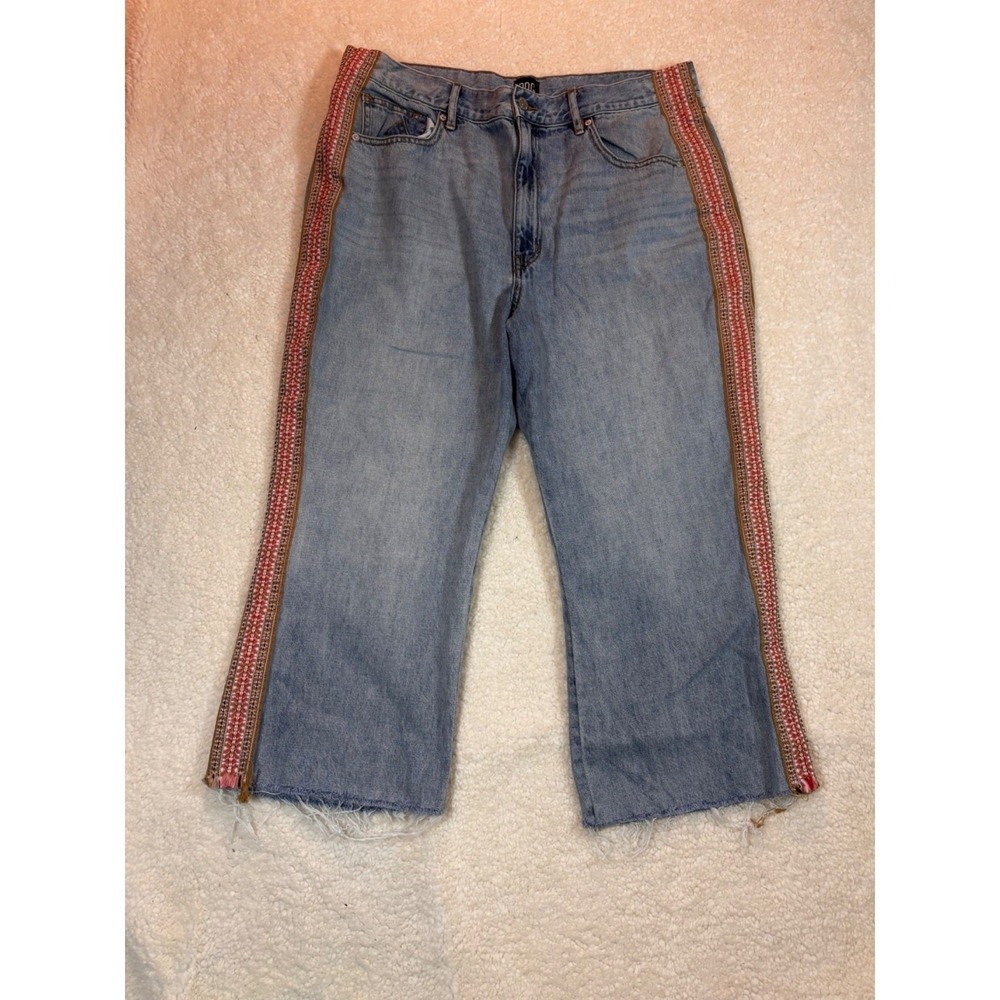 BDG Urban Outfitters High Rise Wide Leg Cropped Jeans Side Stripe Light Wash 34